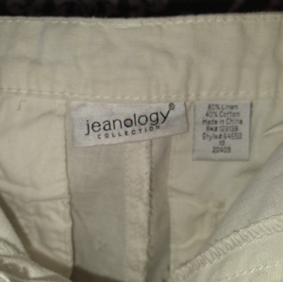 Jeanology Collection white pants linen and cotton blend with buckles on hips - Picture 3 of 6